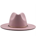 Pink wool fedora hat with a thin gold metal band and classic stylish jazz crown - Pink