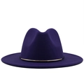 Deep purple fedora hat with flat wide brim and decorative gold metal buckle band - Purple