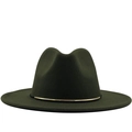 Elegant dark olive green wool fedora hat featuring a stylish gold metal band accent - M (56-58cm) / Green