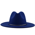 Detail of royal blue fedora hat with elegant gold metal band on high-quality felt fabric - M (56-58cm) / Blue