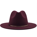 Close-up of wool fedora hat with elegant gold metal ring buckle in burgundy finish - Burgundy