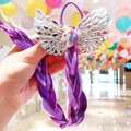 Kids purple braided unicorn hair tie with silver wings and glittery horn detail - Purple Unicorn