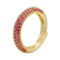 Anillo dorado ajustable con tres filas de circonitas rosas en micro-pavé - Oro Circonita Roja
