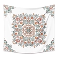 Tapiz bohemio de mandala con flores vintage en naranja y rosa sobre tela blanca - 150*200cm (Tela Cepillada) / GT310002 (Floral Retro)