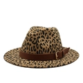 Detailed texture of leopard print fedora with brown leather belt and gold buckle - One Size (56-59cm) / Light Orange