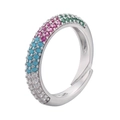 Detail of adjustable ring with white, blue, pink and green zircon micro-pave setting - Platinum Multi Zirconia
