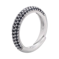 Adjustable silver open ring featuring three rows of micro-paved black zircon stones - Platinum Black Zirconia