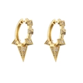 Gold huggie hoop earrings with micro-pave zircon pyramid studs and a punk aesthetic - Large Gold Studded Style