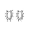 Silver punk hoop earrings with micro-pave zircons and sharp rivet spikes design - Silver Studs Style