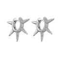 Modern star spike hoop earrings with micro-pave cubic zirconia in silver finish - Silver Star Spike Style