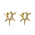Detailed view of gold huggie earrings featuring starburst design and cubic zirconia - Gold Star Spike Style