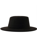 Dettaglio della corona piatta e della trama in feltro di lana del cappello boater nero - M (56-58cm) / Nero