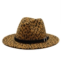 Classic leopard print wool fedora hat with a black suede band and silver buckle accent - M (56-58cm) / Dark Orange