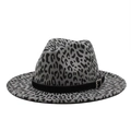 Britischer Fedora-Hut in Grau mit Leopardenmuster, breiter Krempe und schwarzem Gürtel - M (56-58cm) / Dunkelgrau