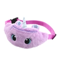 Detail of plush purple unicorn waist bag featuring soft faux fur and adjustable pink strap - Pure Purple