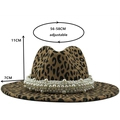 Leopard print fedora hat with white pearl band, 56-58cm adjustable size, wool felt material - Light Khaki