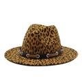 Classic leopard print fedora hat with a black studded leather band for men and women - Dark Orange Leopard