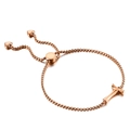 Bracelet ajustable en or rose avec lettre I, breloques cœurs et fermoir coulissant - Style Lettre T (KB123961-KFC)