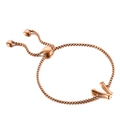 Bracelet ajustable en or rose avec pendentif lettre V et breloques en cœur - Style Lettre V (KB123963-KFC)