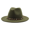 Dark green wool felt fedora hat featuring leopard print band with gold star studs - Army Green