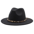 Detail of black wool fedora featuring leopard band and gold star metal ornaments - Black