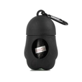 Black paw-shaped pet poop bag dispenser with metal carabiner clip and waste bags - Black