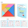 16cm Wooden tangram puzzle set with seven colorful geometric blocks and manual - Beech Wood Tangram (16x16cm)