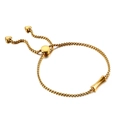 Verstellbares goldenes Box-Chain-Armband mit Herzanhängern und minimalem gebogenem Rohr - Buchstabe I (KB123976-KFC)