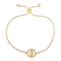 Adjustable gold Virgin Mary medallion bracelet with cubic zirconia tennis chain design - Virgin Mary Style