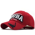 Red cotton baseball cap with Aruba embroidery and shark silhouette on a white background - ARUBA Shark Embroidery Style / Red