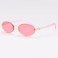 Chic rimless oval sunglasses with pink lenses and transparent pink temples - Pink Frame / Pink Lens