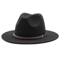Classic black wool fedora hat with brown leather band and beaded trim for autumn fashion - M (55-58cm) / Black
