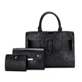 Black 3-piece set of embossed letter handbags with a large tote and matching wallets - Set (3pcs) / Black