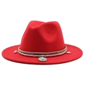Ethnic style red wool fedora hat with turquoise beads and shell pendant decoration - M (55-58cm) / Red