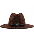 Cappello fedora vintage leopardato con decorazione a teschio di toro e tesa larga - M (56-58cm) / Leopardo Rosso Vino