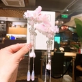 448-33# Pink Butterfly Long Fringe A Pair Of Hairclips