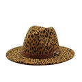 Leopard print wool fedora with brown leather band and silver buckle detail view - M(56-59CM) / Dark Orange