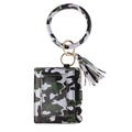 Detail of camo print PU leather keychain wallet with O-ring handle and tassel charm - Army Green Camo