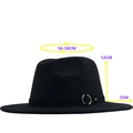 Flat brim wool jazz hat dimensions showing 7cm brim, 12cm height, and 56-58cm head circumference - M (56-58cm) / Black