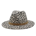 Detail of leopard print wool fedora featuring a brown band with gold bead accents - M(56-59CM) / Beige