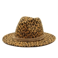 Classic leopard print wool fedora hat with flat brim and gold beaded band for women - M(56-59CM) / Dark Orange