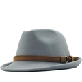 Classico cappello fedora in lana grigio-azzurro con cinturino in pelle marrone e fibbia - Grigio