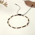 Handmade Miyuki bead bracelet with white freshwater pearls and dark brown cord - Dark Brown Woven Style (BR0332)