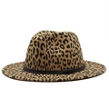 Classic leopard print fedora hat with a black leather band and wide brim for autumn style - Light Orange