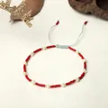 Handmade red MIYUKI seed bead bracelet with freshwater pearls and adjustable blue cord - China Red Style (BR0328)