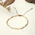Handmade Miyuki seed bead bracelet with white pearls and gold metal beads for women - Full Gold Bead Style (BR0326)