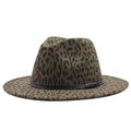 Fashionable leopard print fedora hat in olive green wool felt with decorative band - Army Green