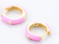 Pink enamel U-shaped gold hoop earrings featuring sparkling cubic zirconia stones - Pink