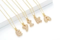 Bubble style letter A-Z pendants in gold finish with micro-pave cubic zirconia crystals - Letter C Style With O-Chain (C) / Gold Plated