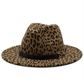 Klassieke wollen fedora met luipaardprint, zwarte leren band en gouden gesp detail - Lichtoranje